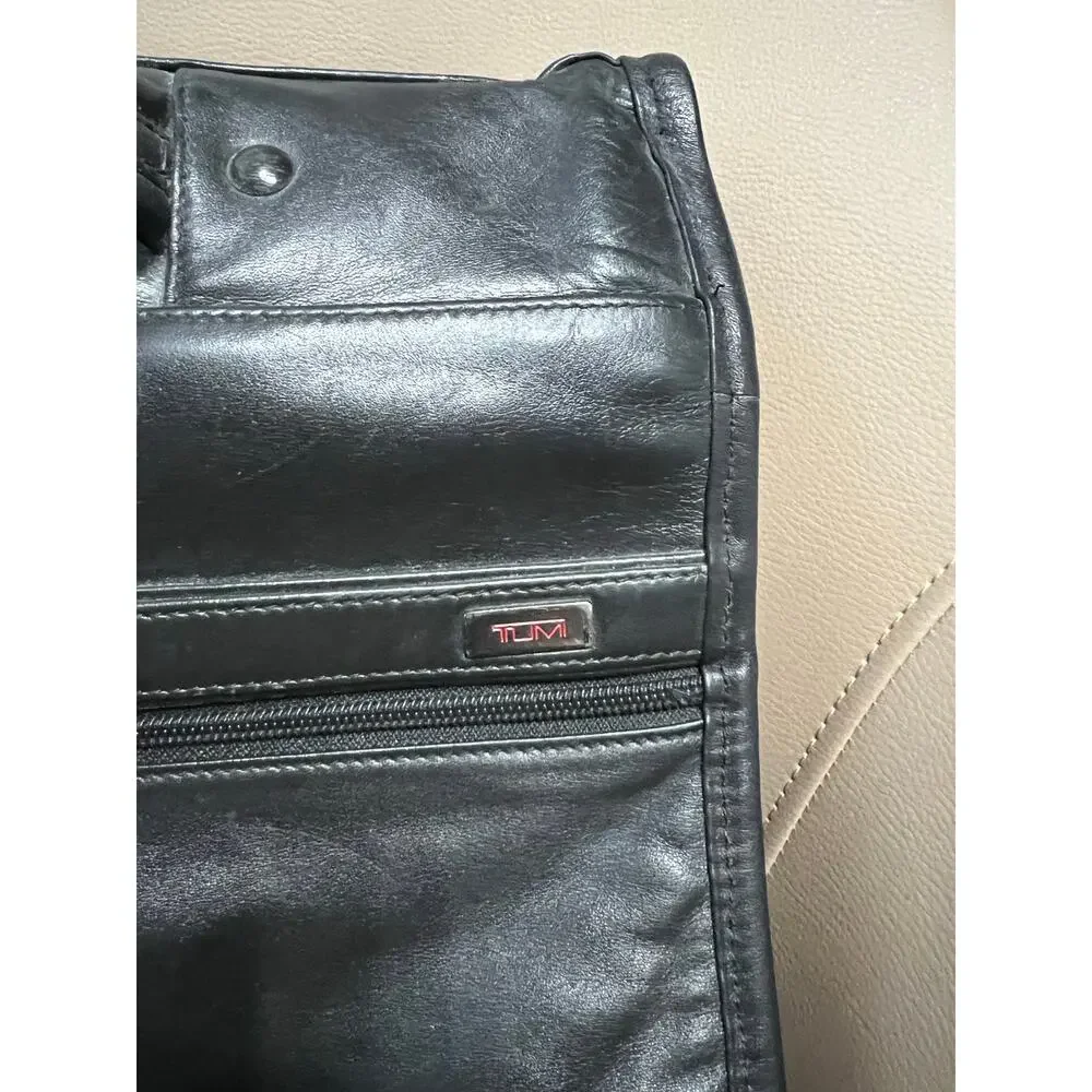 TUMI Alpha Briefcase Bag Nappa Leather Flap Expandable Black Messenger Laptop